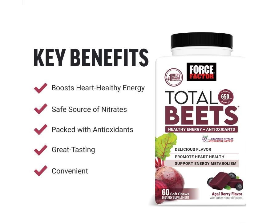 Force Factor Total Beets Healthy Energy Support, Beet Root Supplement Soft Chew