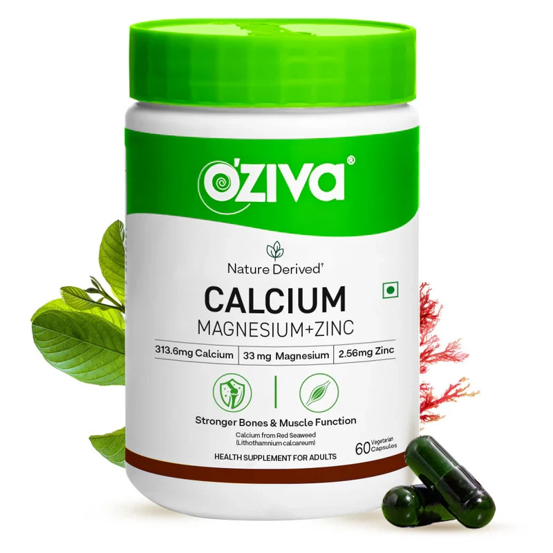 OZiva Calcium Magnesium + Zinc For Bone Density & Muscle Health, 60 Capsules