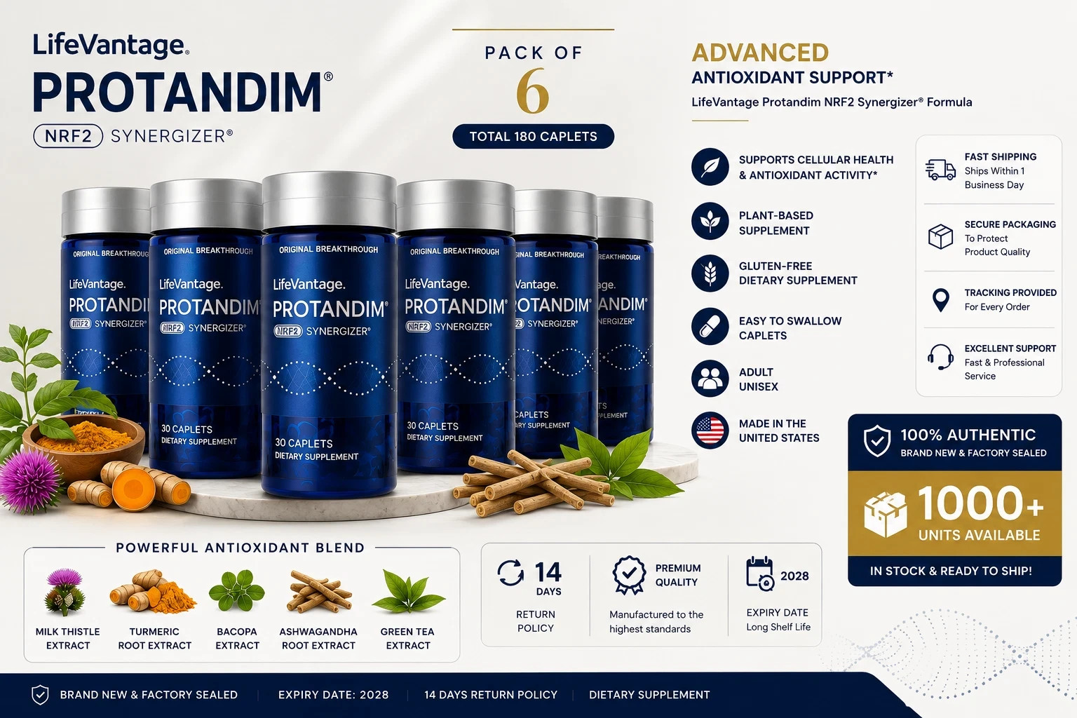 LifeVantage Protandim NRF2 Synergizer 180 Total Caplets 6 Bottles – EXP–12/2028