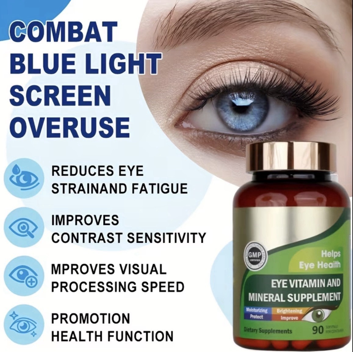 Vitamin & Mineral Supplement for Eye Health, 90 Pills, Unisex Adult