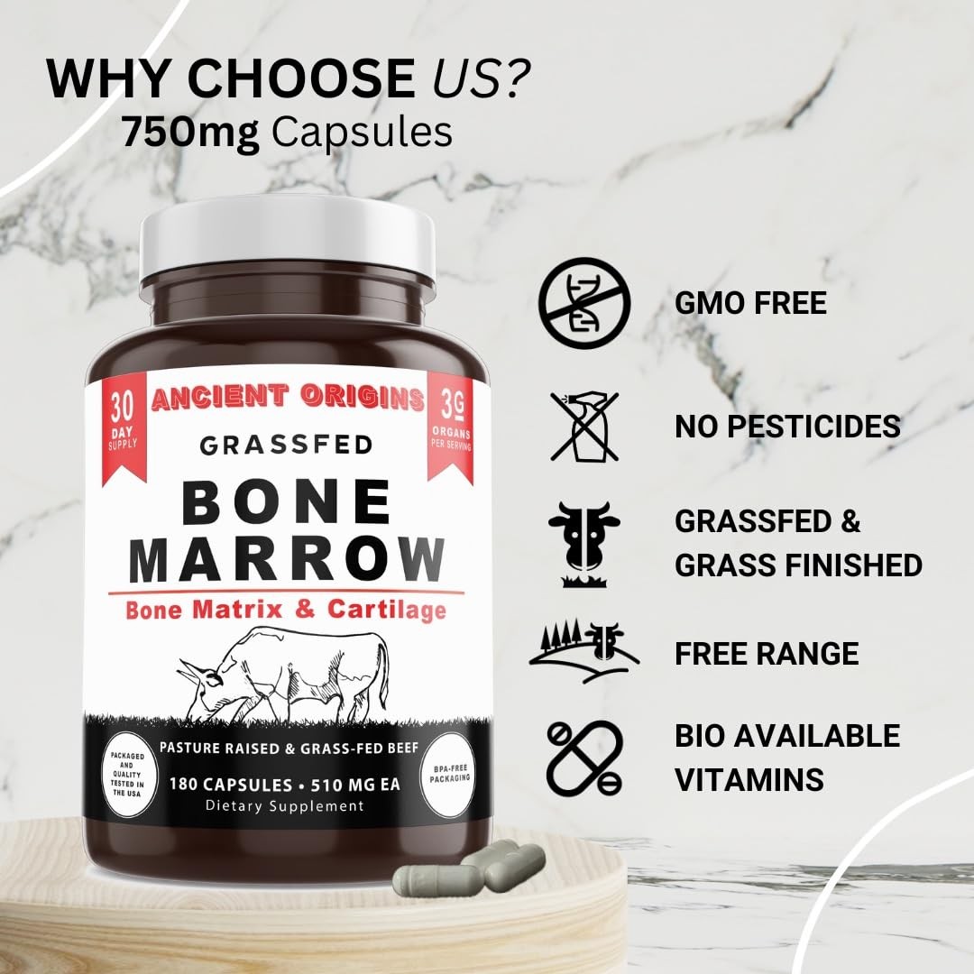 Grass Fed Bone Marrow Supplement, 3060mg, Skin, Oral Health, and Joint Support