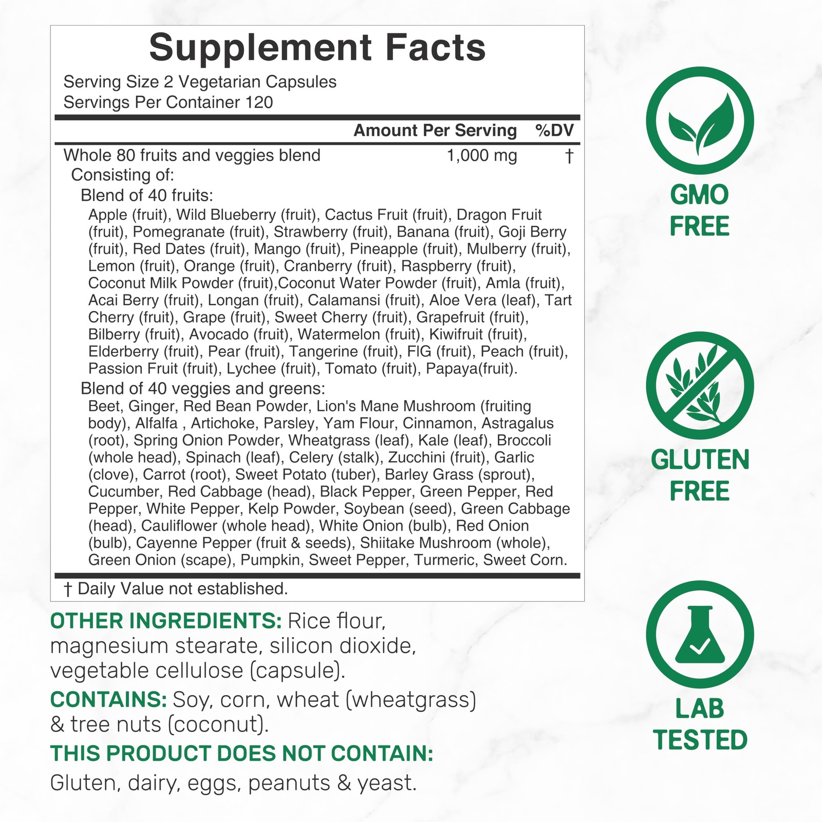 Nature’s Fruits & Veggies Supplement, 240 Veggie 240 Count (Pack of 1)