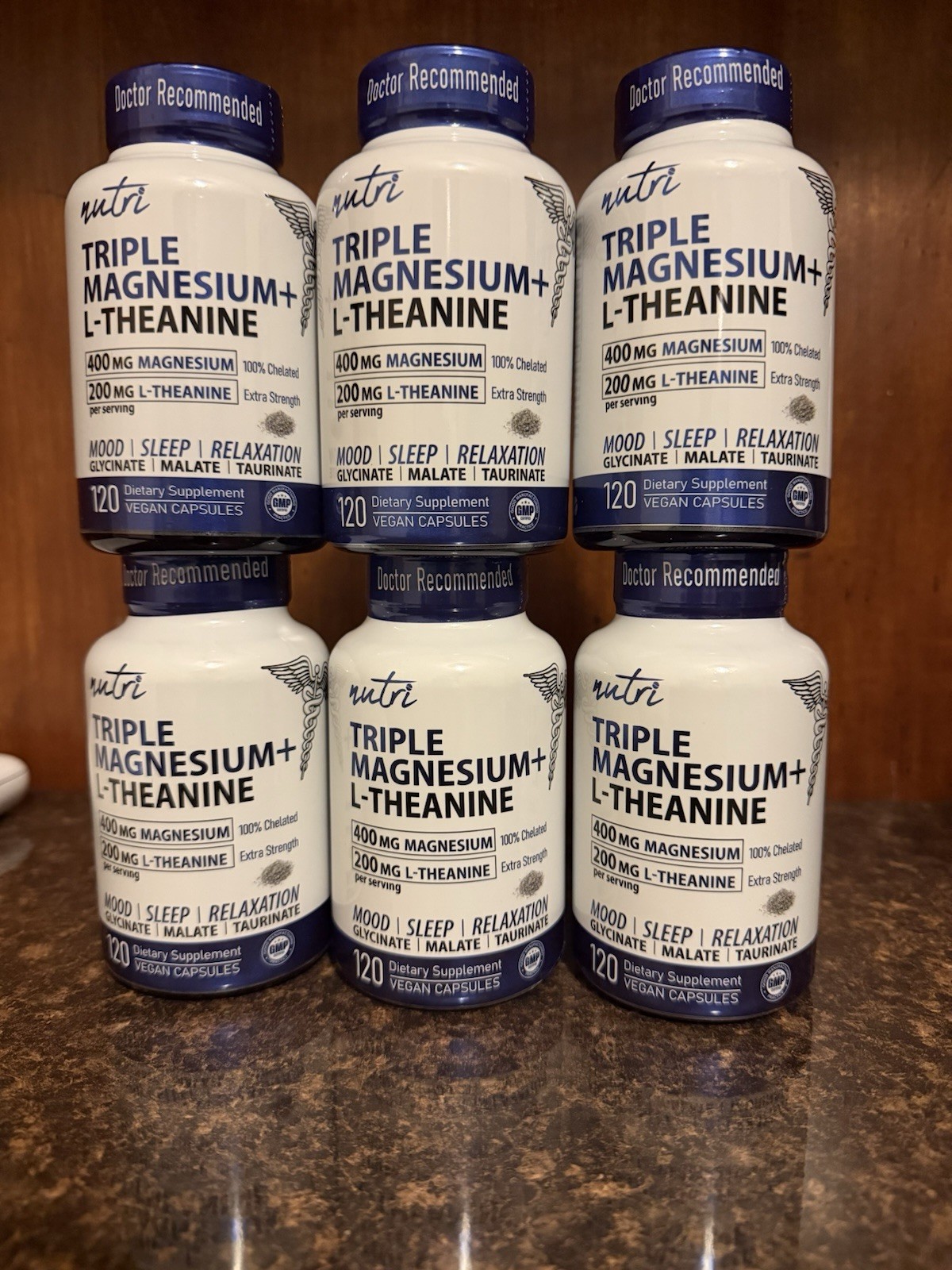(6X) Triple Magnesium + L-Theanine – Nutri 400mg Vegan Capsules 120 Sleep/Mood