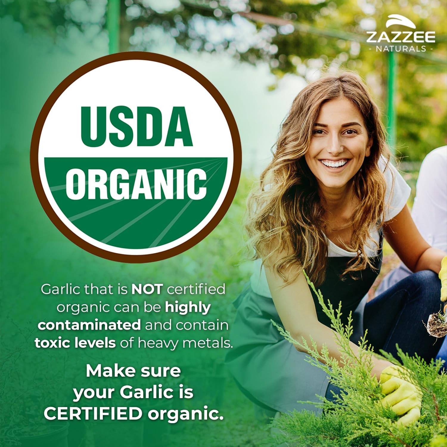 USDA Organic Odorless Garlic 20:1 Extract, 5000 mg Strength, 100 Vegan Capsules