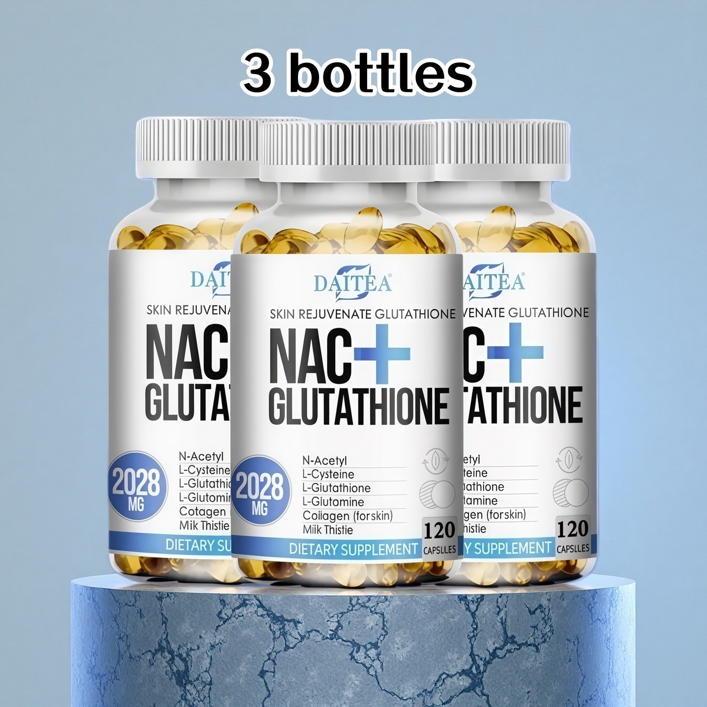 3PCS Nac Glutathione Collagen Capsules Skin Anti-Aging Antioxidant Anti-allergic