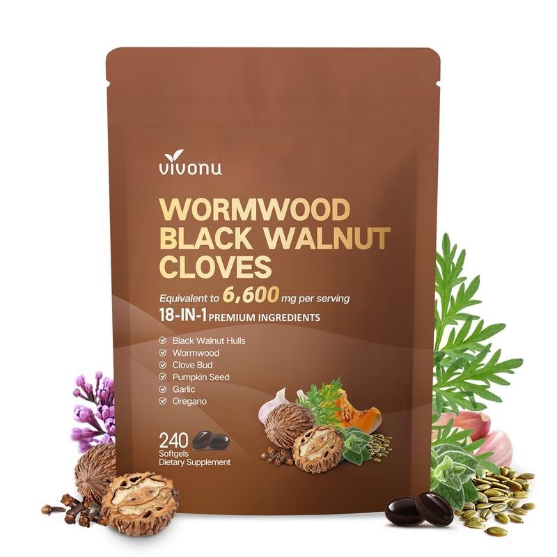 VivoNu Wormwood Black Walnut Clove 18-in-1 Herbal Gut Supplement 240 Softgels