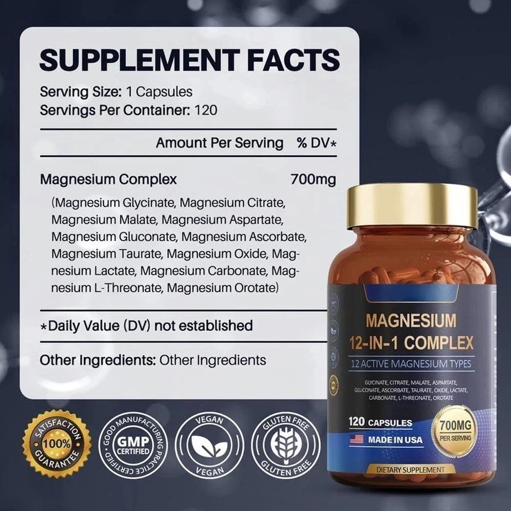 3 Bottles Magnesium 12 in 1 Complex 700mg-Glycinate Citrate Malate Taurate NEW