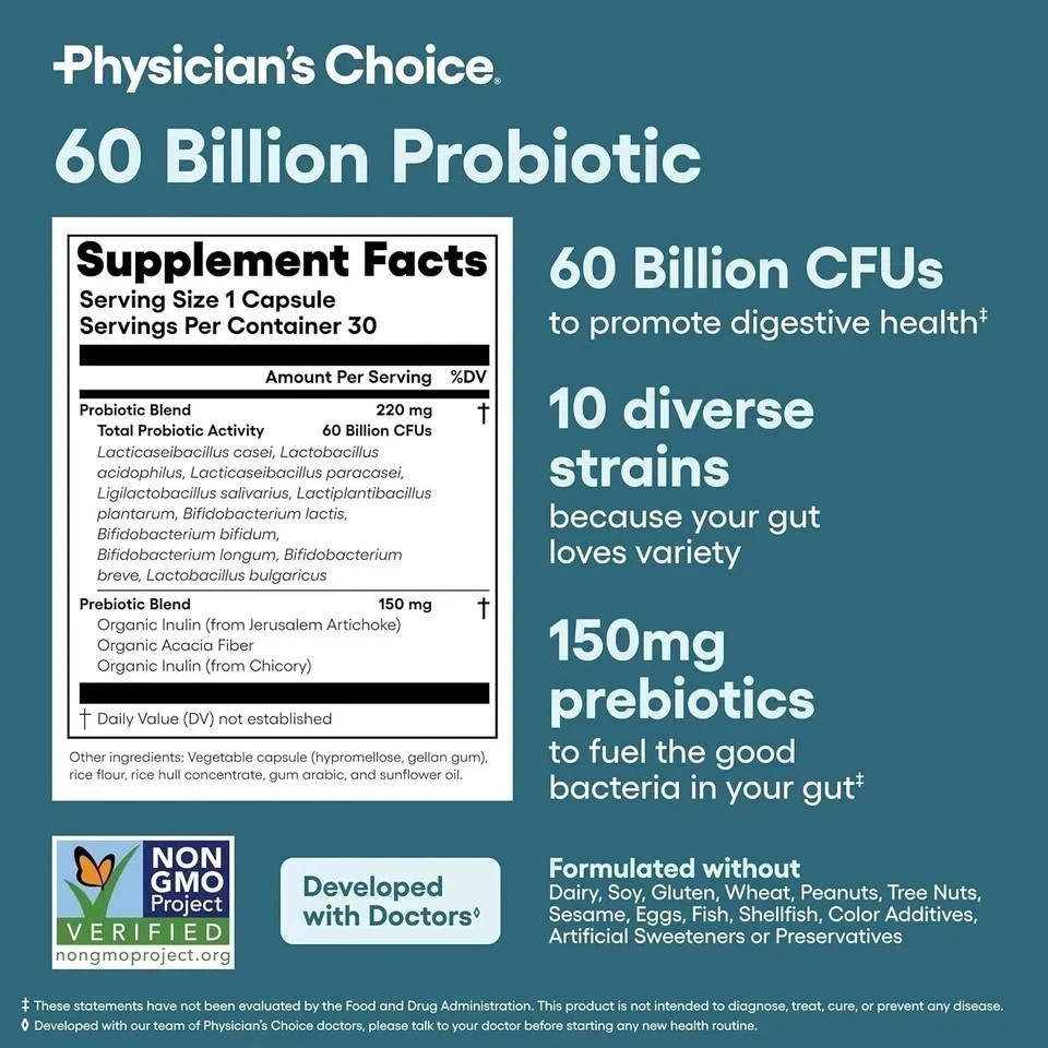 Physician’s CHOICE Probiotics 60 Billion | with Digestive Enzymes for Gut Health
