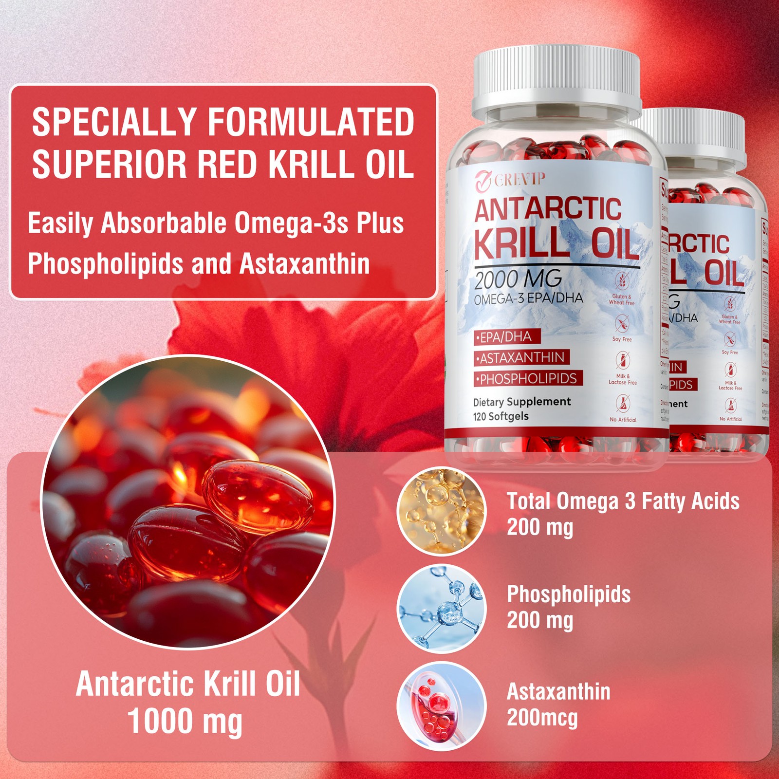 Antarctic Krill Oil -Brain Health,Anti-Aging,Improve Cardiovascular,Joint Health