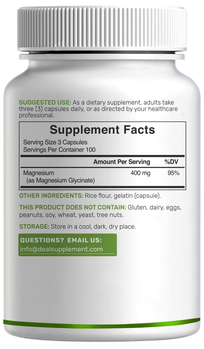 Magnesium Glycinate 400mg, 300 Capsules | 100% Chelated 300 Count (Pack of 1)