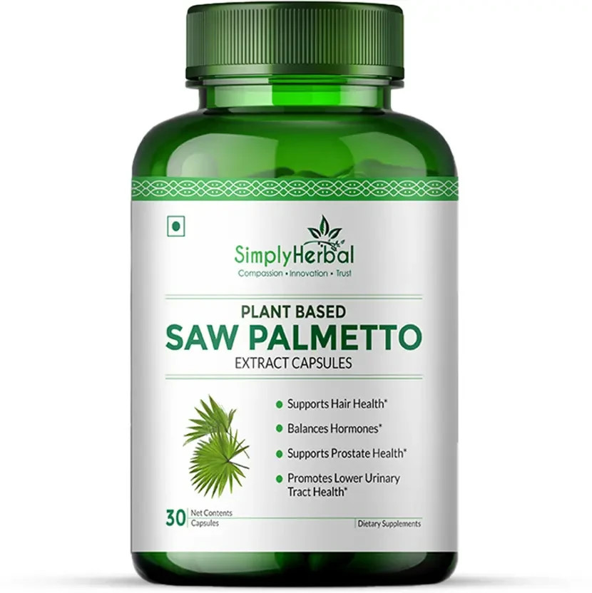 Simply Herbal Saw Palmetto Capsules for Hair Growth, Prostate Health & Hair