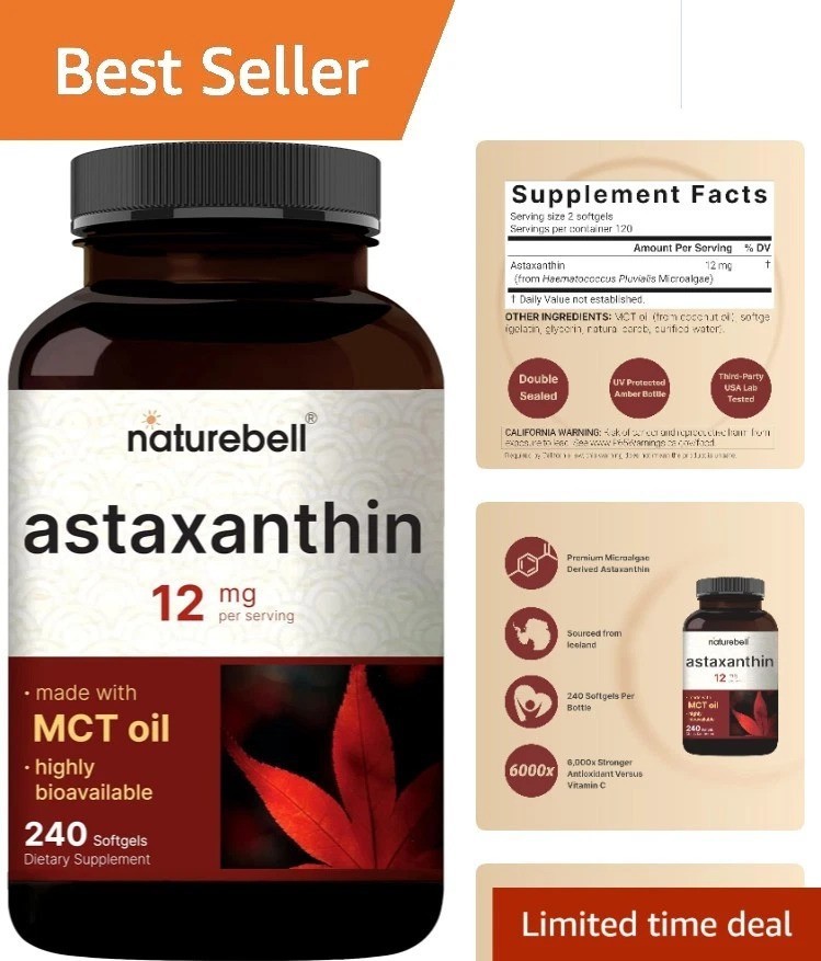 Non-GMO Astaxanthin Softgels 12mg – 240 Easy-to-Swallow Pills for Daily Wellness