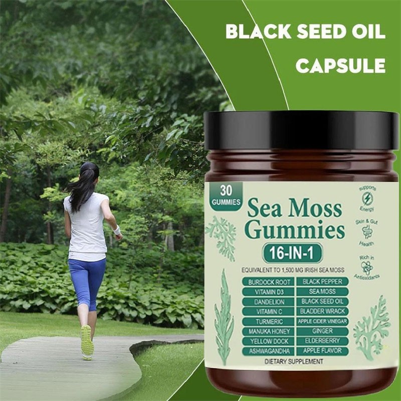 Improved 16 in 1 Organic Sea Moss Gummy | Irishmoss Extract 6000Mg | Green Apple