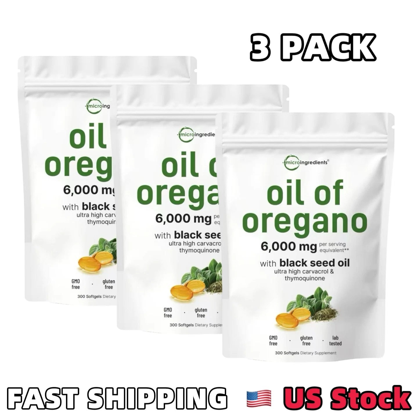 3 Oil Seed Pack of Oregano with Black NEW Oil, 300 Softgels Microingredients.