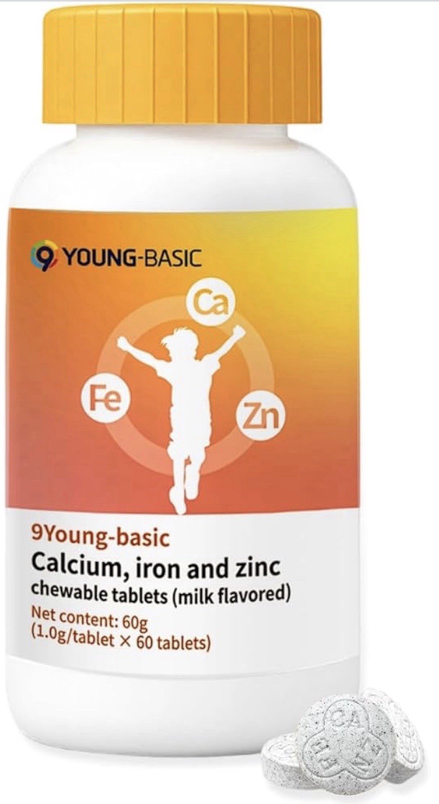 9 Young-Basic Calcium Citrate Chewable Tablets for Kids,Milk Flavor 60 tablets