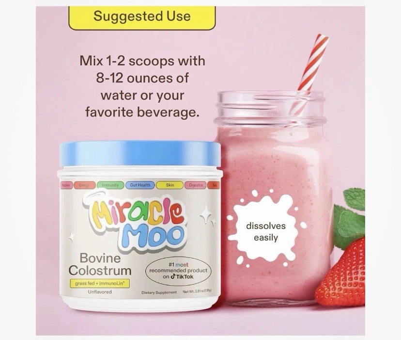 2X MiracleMoo Bovine Colostrum Powder immunoLin Grass Fed Unflavored 3.81oz/2027