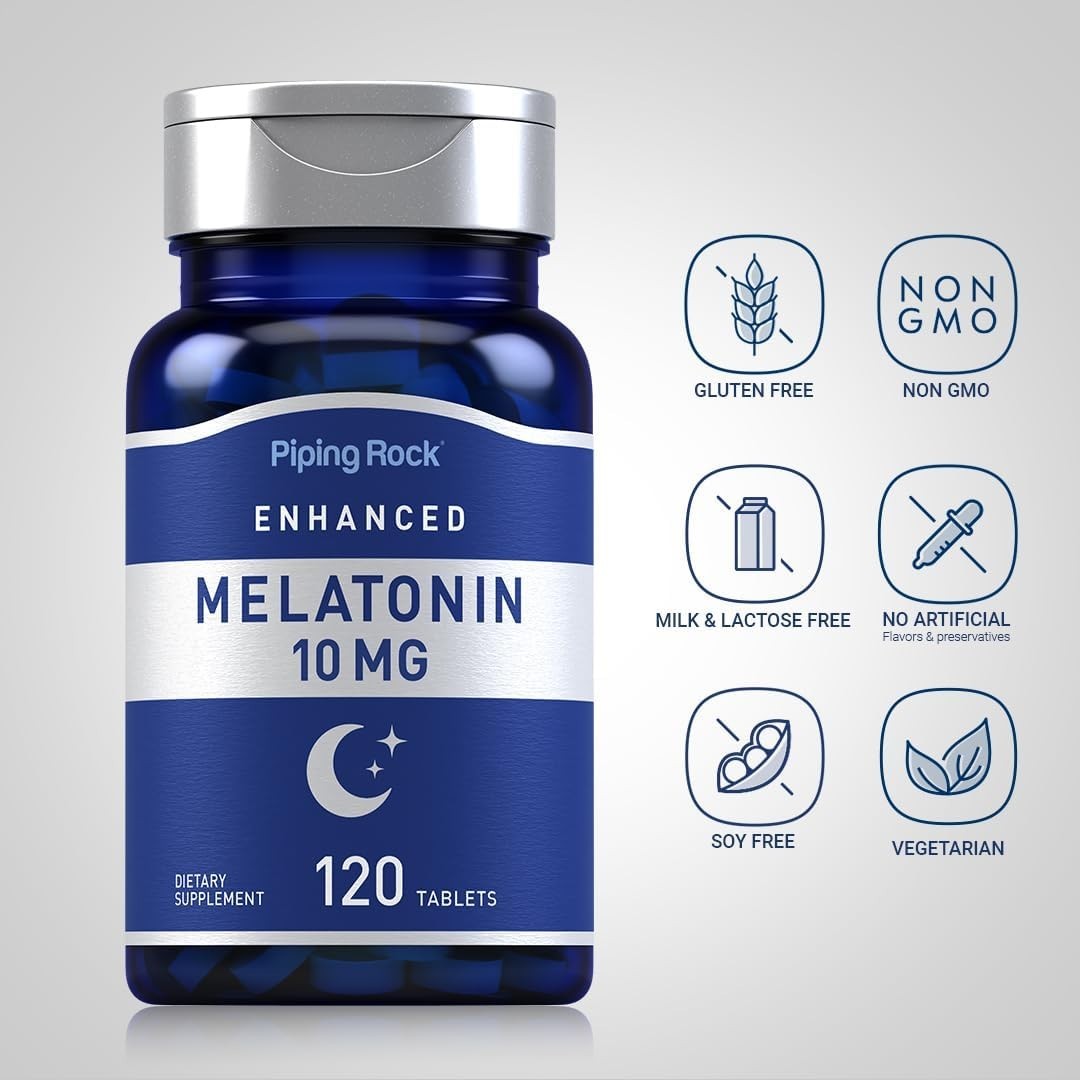 L-Theanine Enhanced Melatonin 10mg – 120 Count Tablets for Adult Relaxation