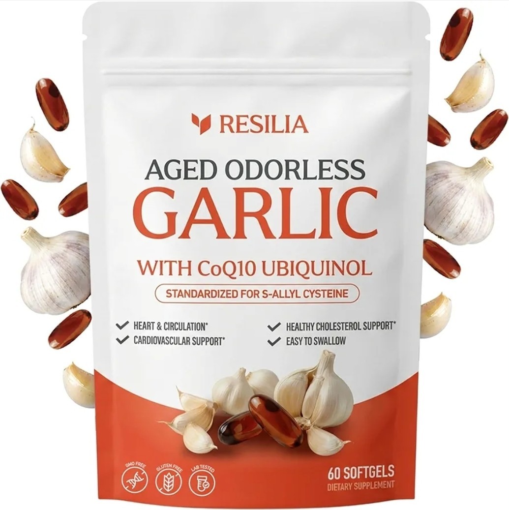 Resilia Garlic Extract 600mg Softgels (60 Count) – Odorless Aged Garlic Extra…