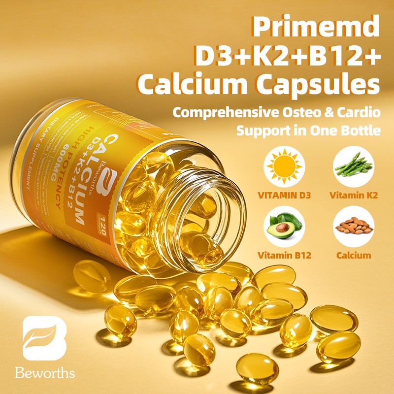 4-in-1 Calcium Supplements for Women & Men with Vitamin D3 K2 B12 Softgels