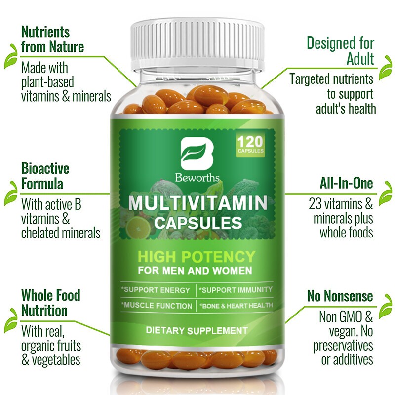 Unisex Multivitamin Capsules- Daily Immune Support with Vitamins & Minerals