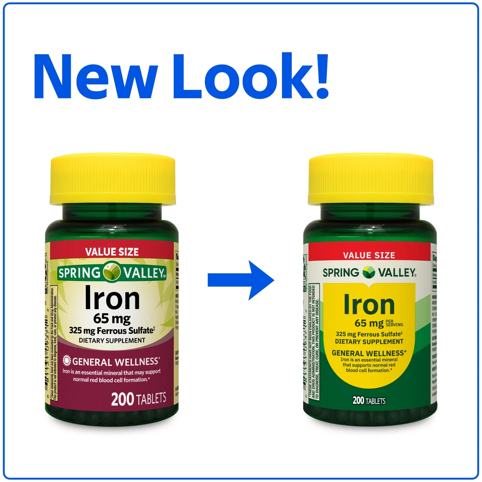 Spring Valley Iron 65 mg Dietary Supplement – 200 Tablets – Mineral Support
