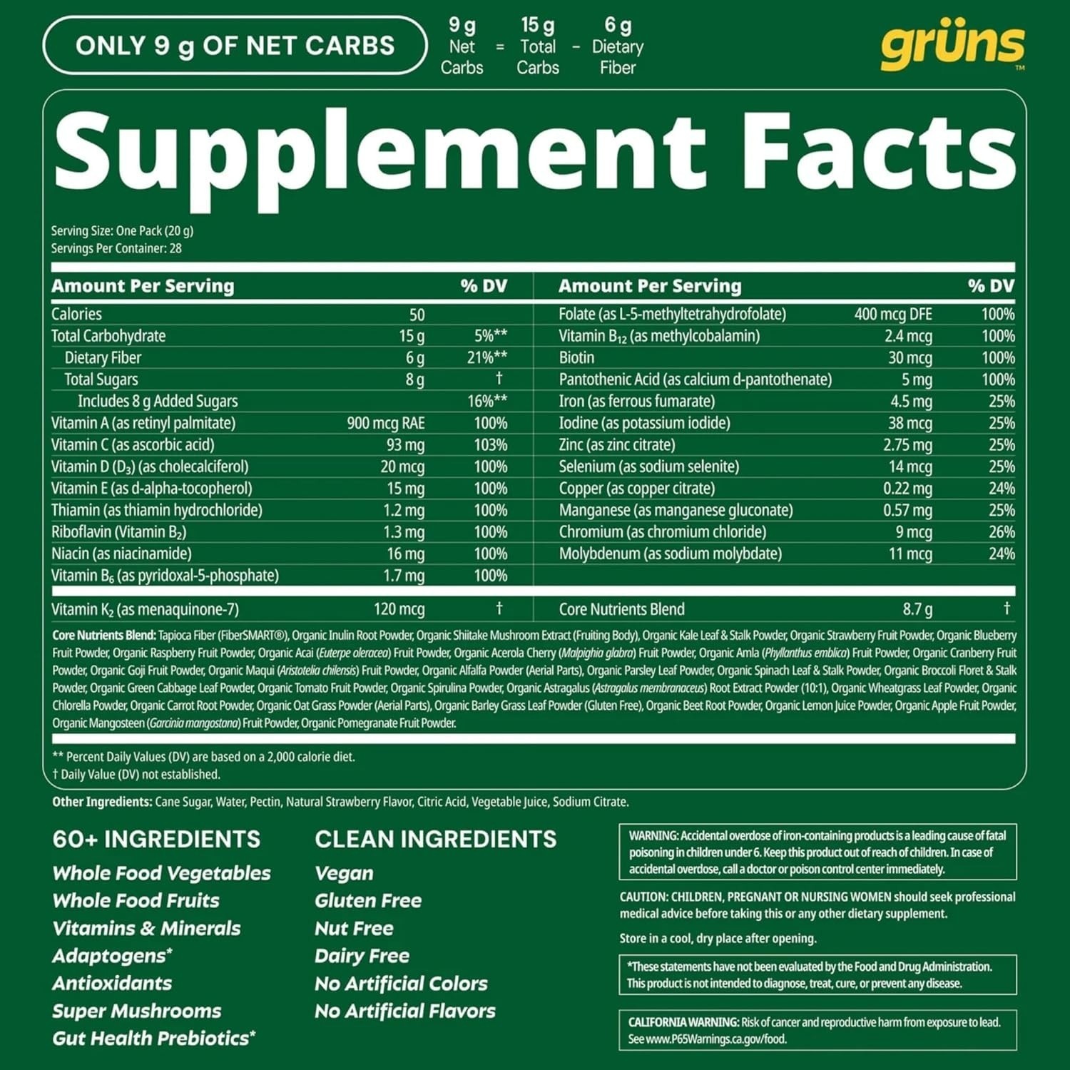 Grüns Superfood Greens Gummies – Digestive & Immune Support – 60ct