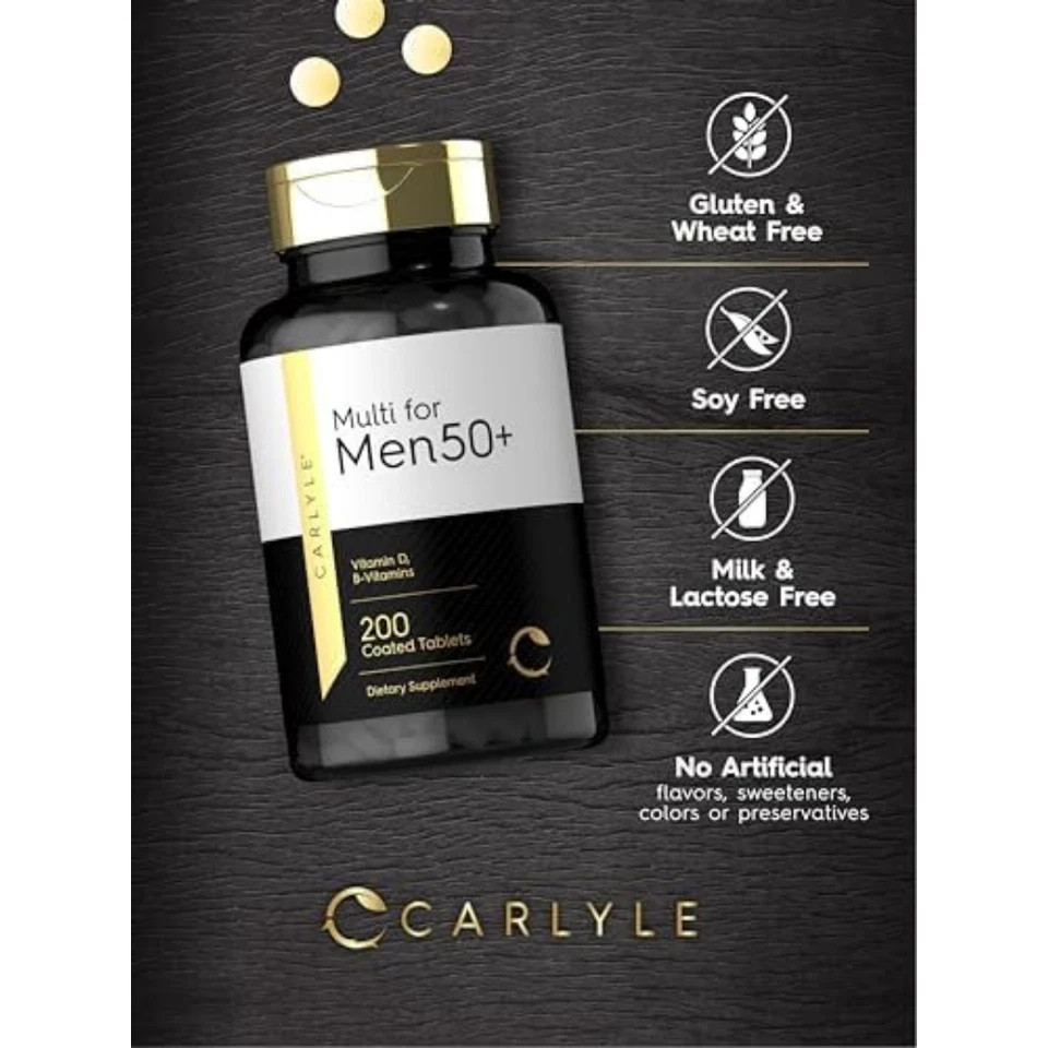 Carlyle Men 50+ Multivitamin 200 Count Non GMO Gluten Free Supplement