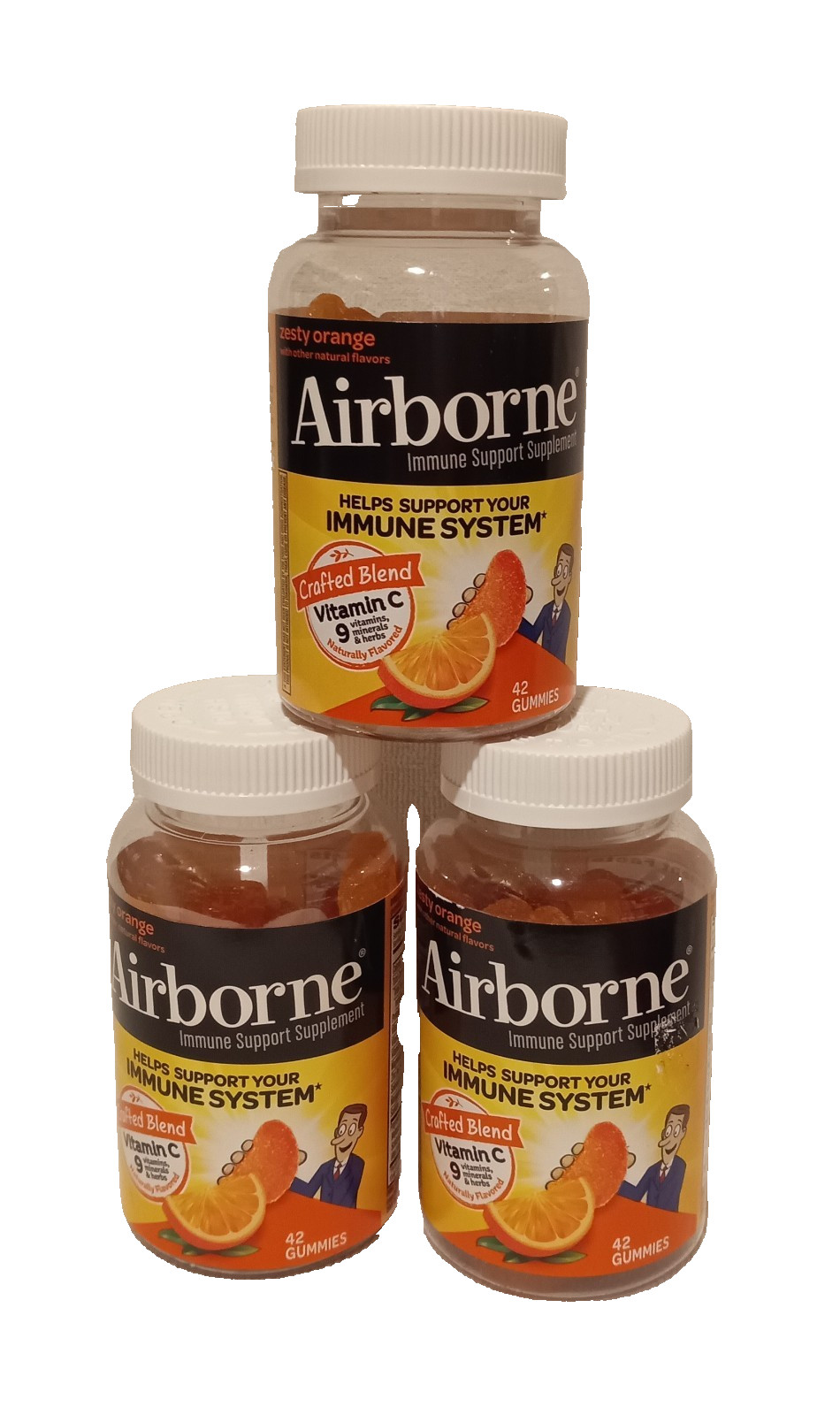 3x Airborne Immune Support Supplement Zesty Orange 42 Gummy Each. Ex.02/2026
