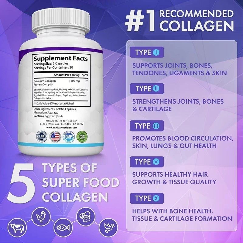 NEW Premium Collagen Peptides 1800 MG Hydrolyzed Anti-Aging – Types I,II,III,V,X