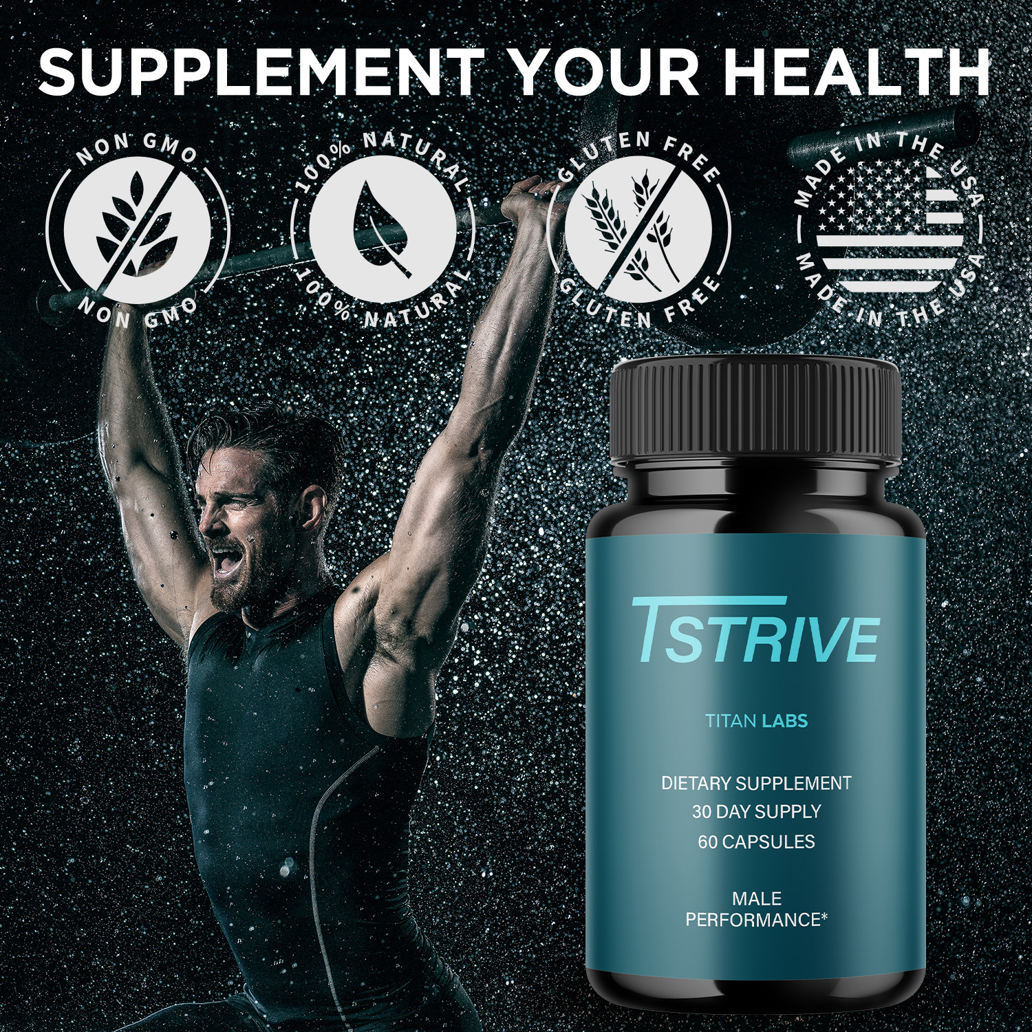 (1 Pack) Tstrive Advanced Male Support Performance Supplement 60 Capsules