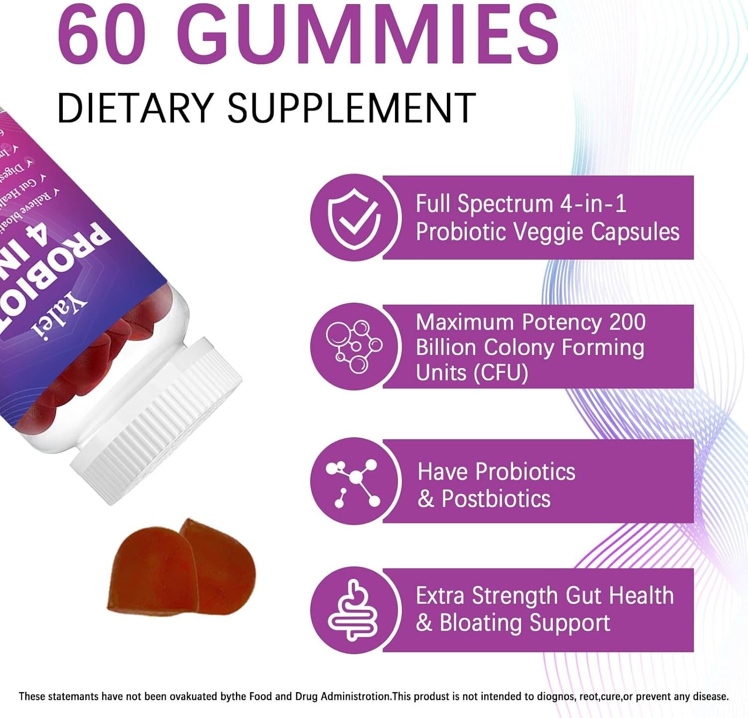 Probiotic Kombucha Gummies | Sugar Free | Probiotics Fiber Supplement for Unisex