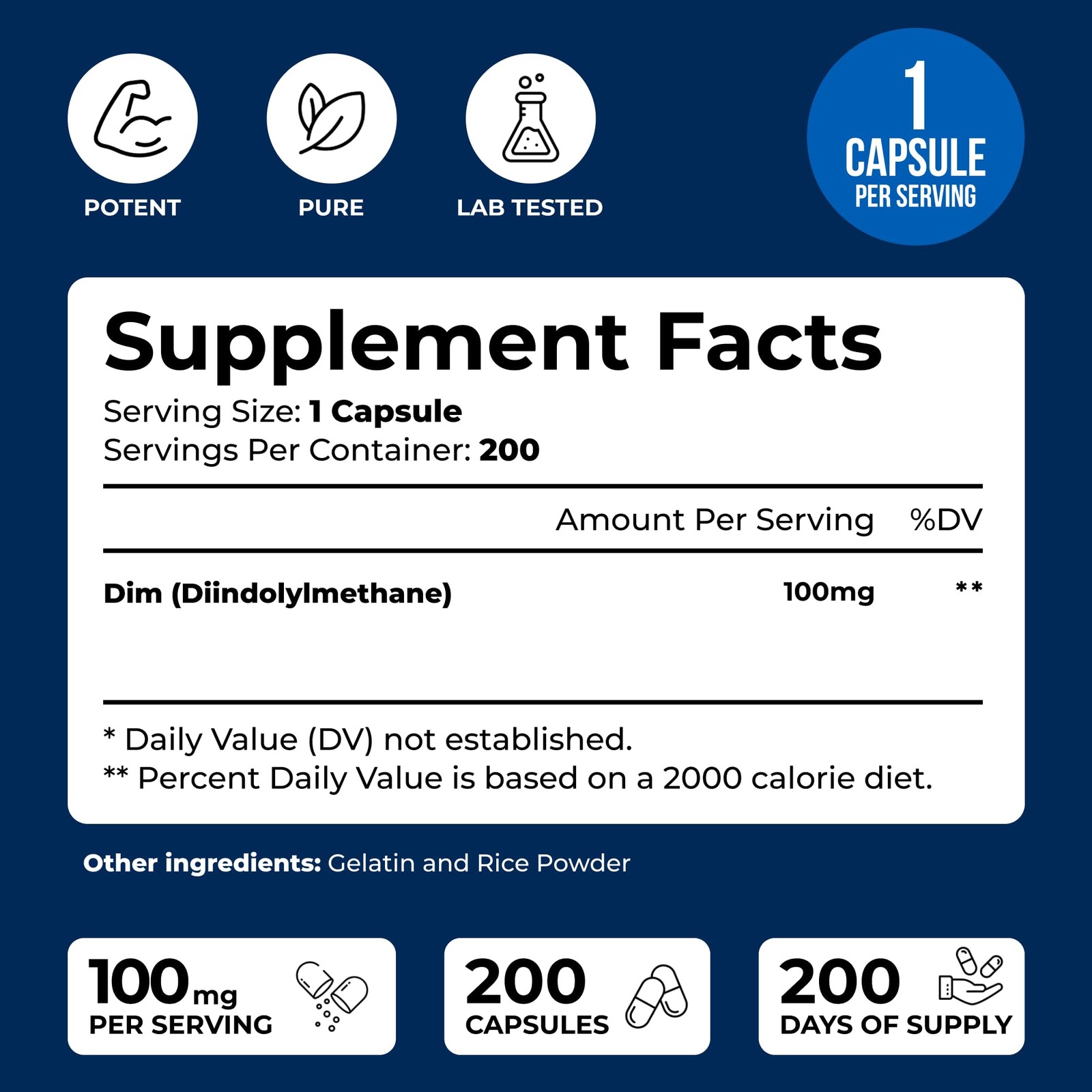 DIM 100mg 200 Capsules – 200 Day Supply – Diindolylmethane DIM Supplement for…