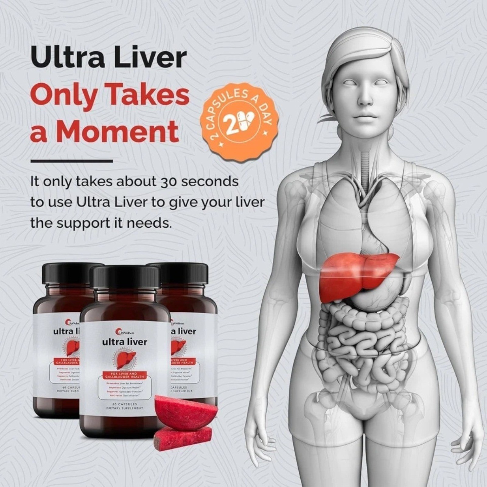 UpWellness 2x Ultra Liver Supplement Liver Health and Gallbladder Support sealed
