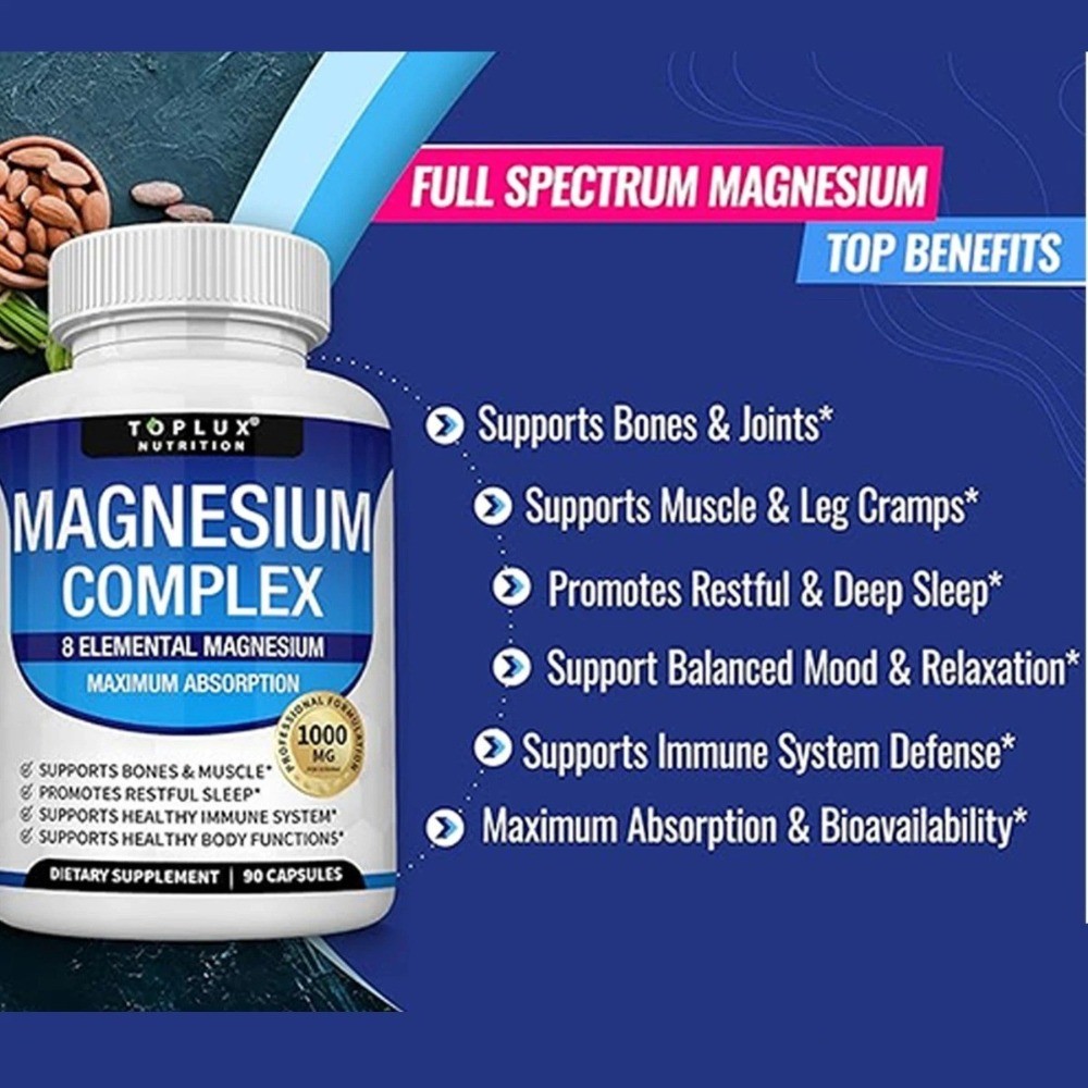 3 Toplux Nutritional Magnesium Complex 1000mg Support & Elemental Magnesium-