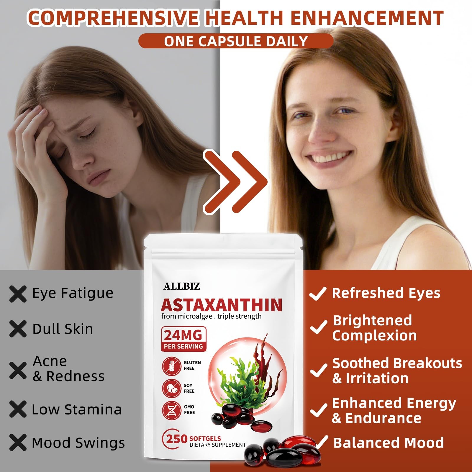 Astaxanthin 24mg | 250 Softgels | 250-Day Supply 250 Count (Pack of 1)