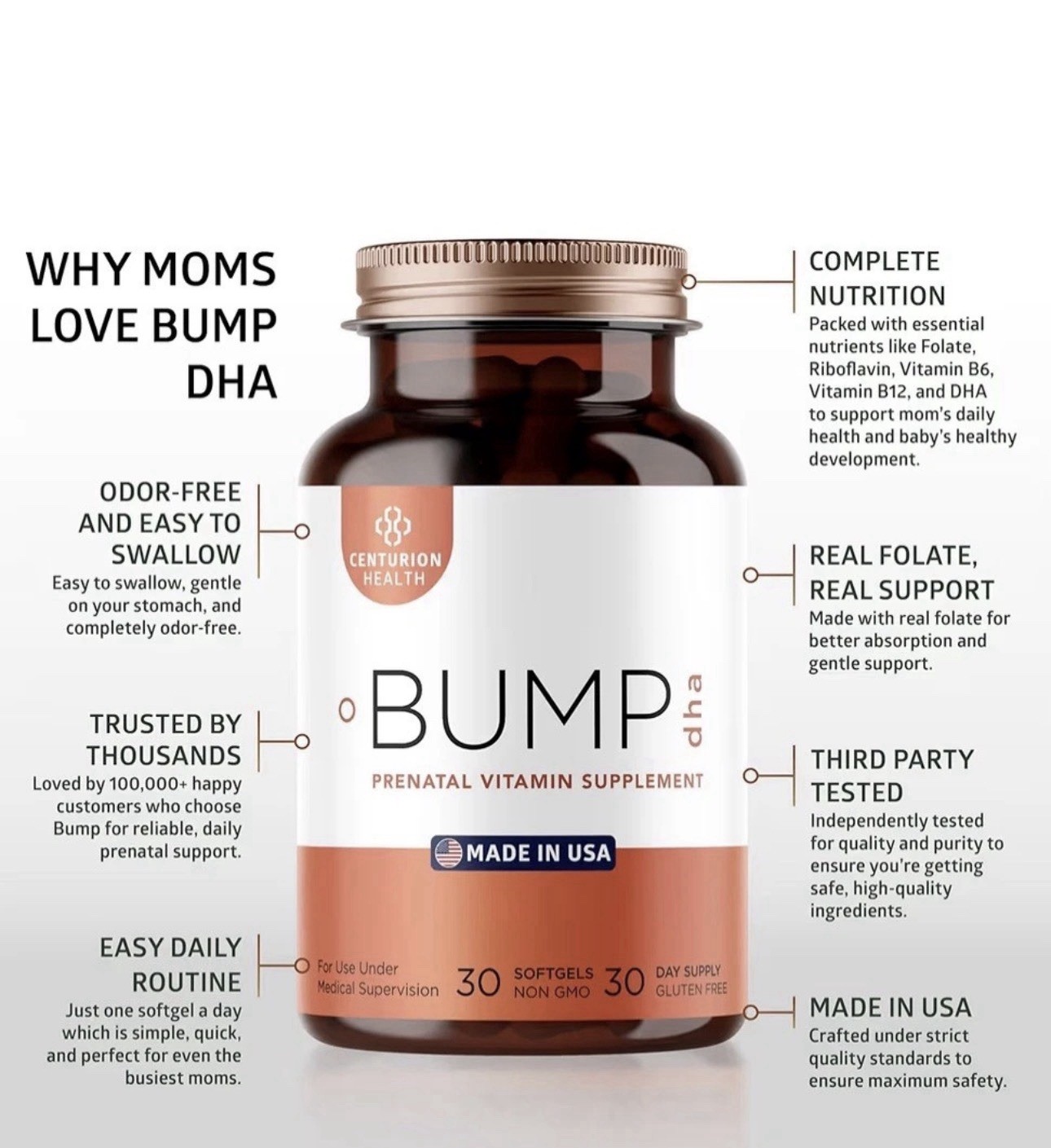 Bump Mini Natural Prenatal Vitamins for Women with Folate~90 count