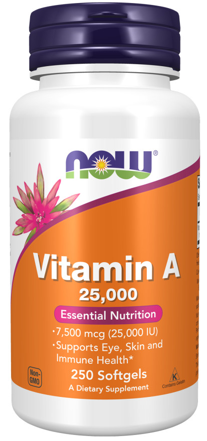 NOW Foods Vitamin A 25,000 IU 250 Softgels Eye & Immune Health 08/2026EXP