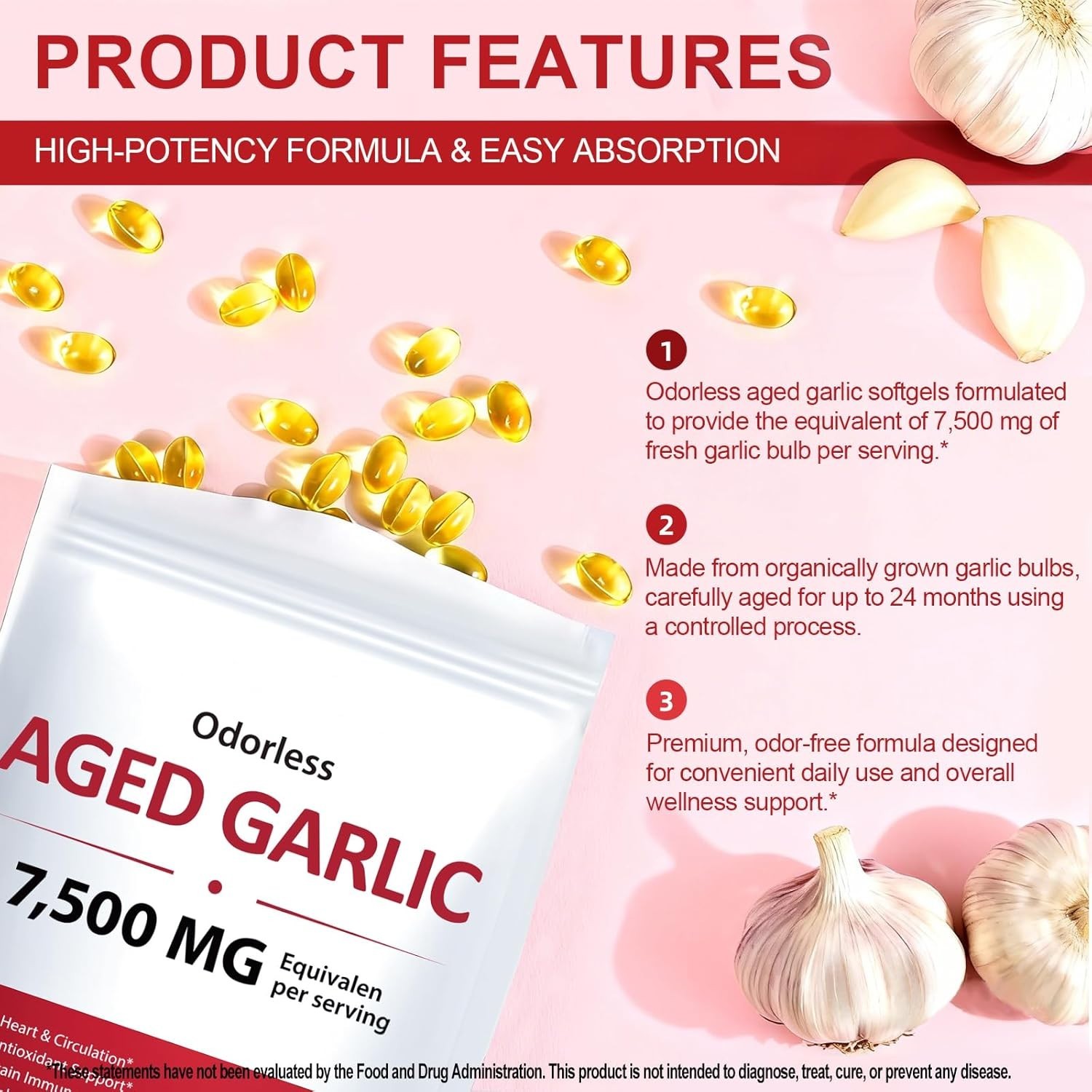 2 PACK Elare Aged Garlic Extract, 300 Softgels, 7500mg Odorless | Heart & Immune