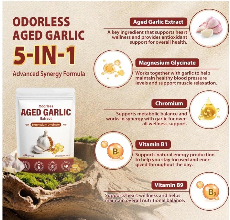 Odorless Aged Garlic Extract Capsules, 2-Year Aged Garlic with Magnesium
