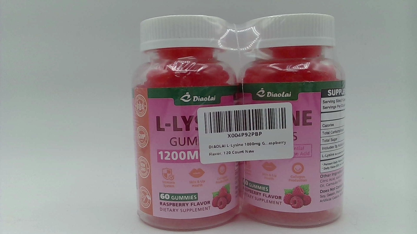 Diaolai L-Lysine Gummies Raspberry Flavor 120 Count