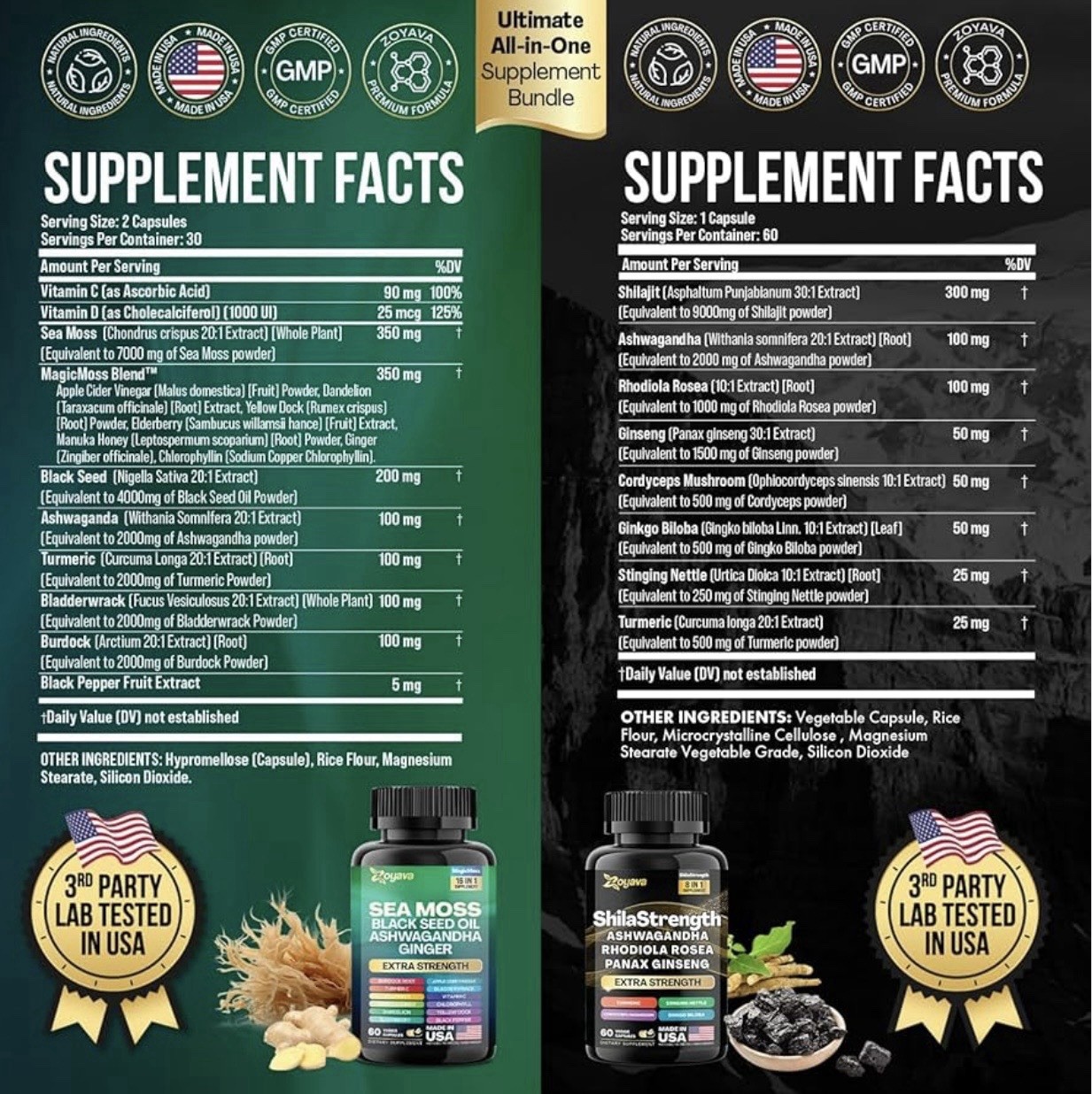 Dynamic Vitality Bundle – Zoyava Extra Strength Sea Moss & Shilajit -Made in USA
