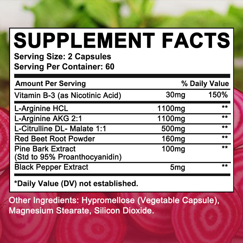 Nitric Oxide Booster Supplement – L-Arginine, L-Citrulline & Red Beet Root