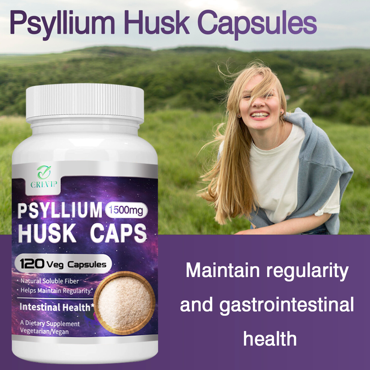 120pcs Psyllium Husk Caps – High Absorption, Natural Soluble Fiber Supplements