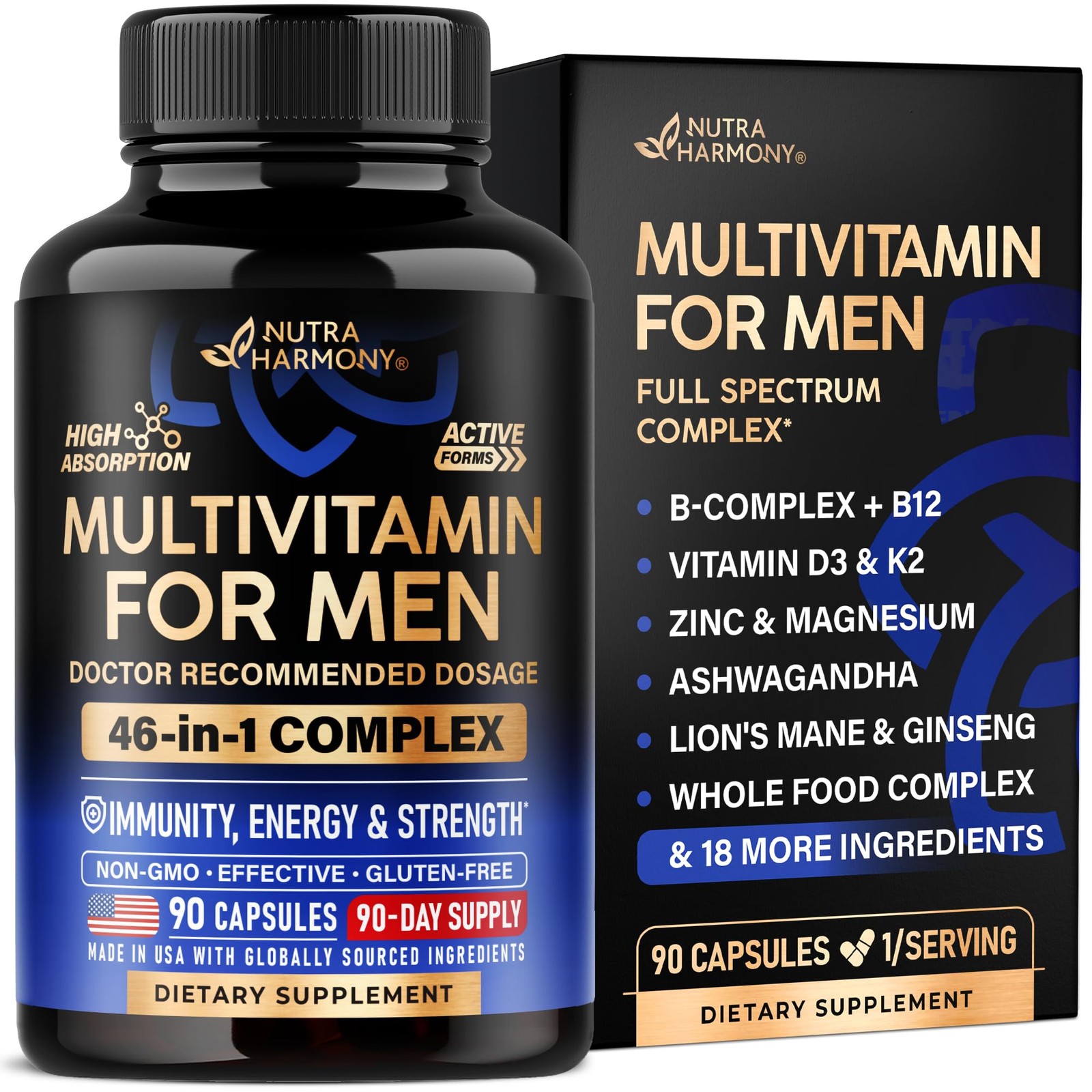 Multivitamin for Men – B-Complex | Whole Foods & Enzymes 90 Count (Pack of 1)