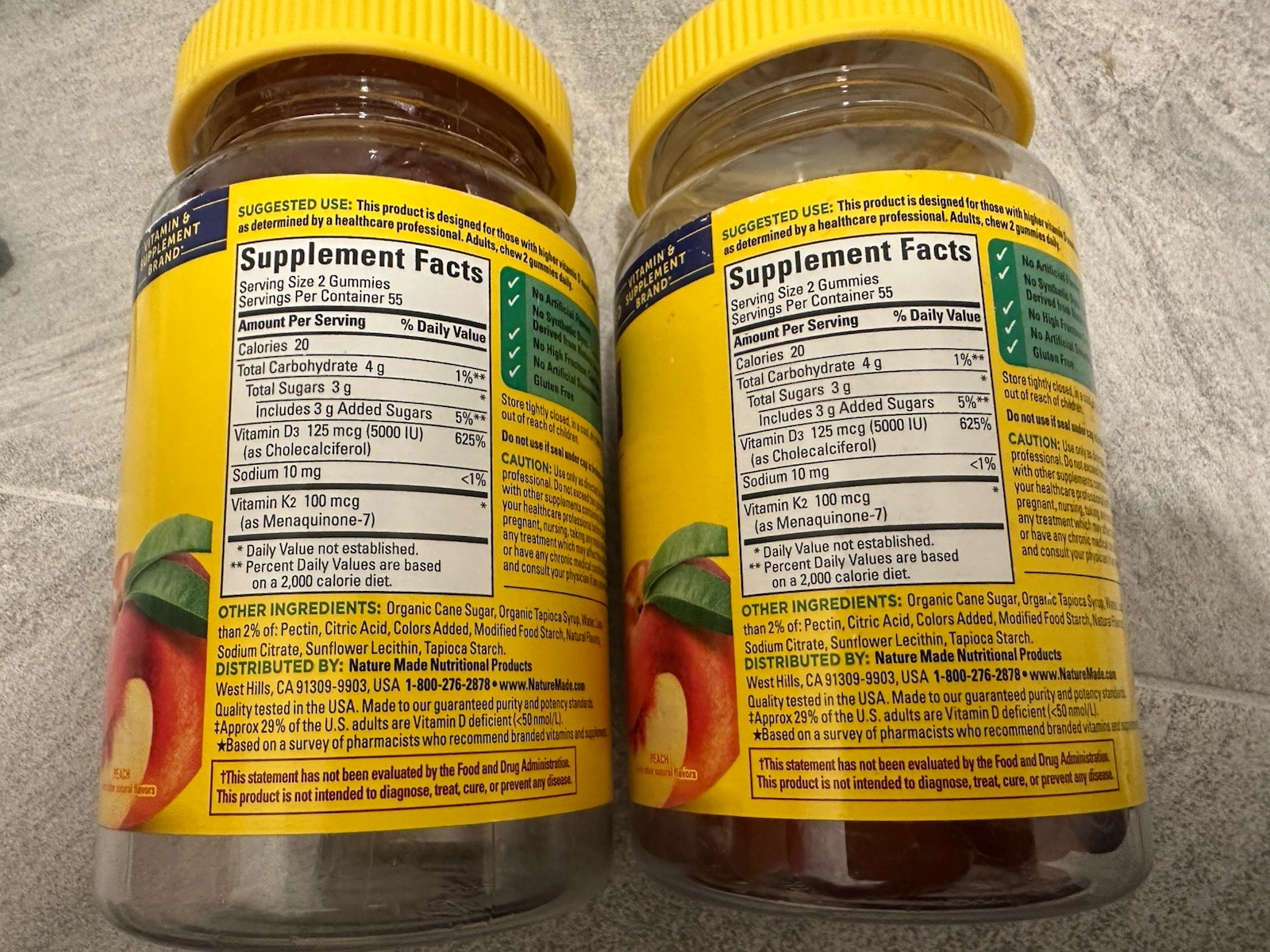 Nature Made Vitamin D3 + K2 Gummies 110 Peach Gummies X Two bottles EXP 2026