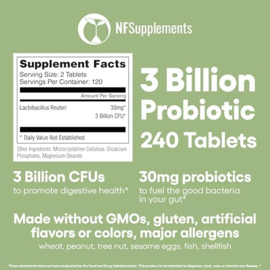 Lactobacillus Reuteri Probiotic Supplement 240 Tablets 3 Billion CFU Probiotics.