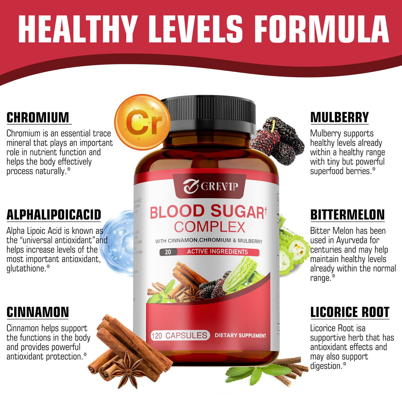 Blood Sugar Complex 240pcs – Promotes Heart and Cardiovascular Health,Metabolism