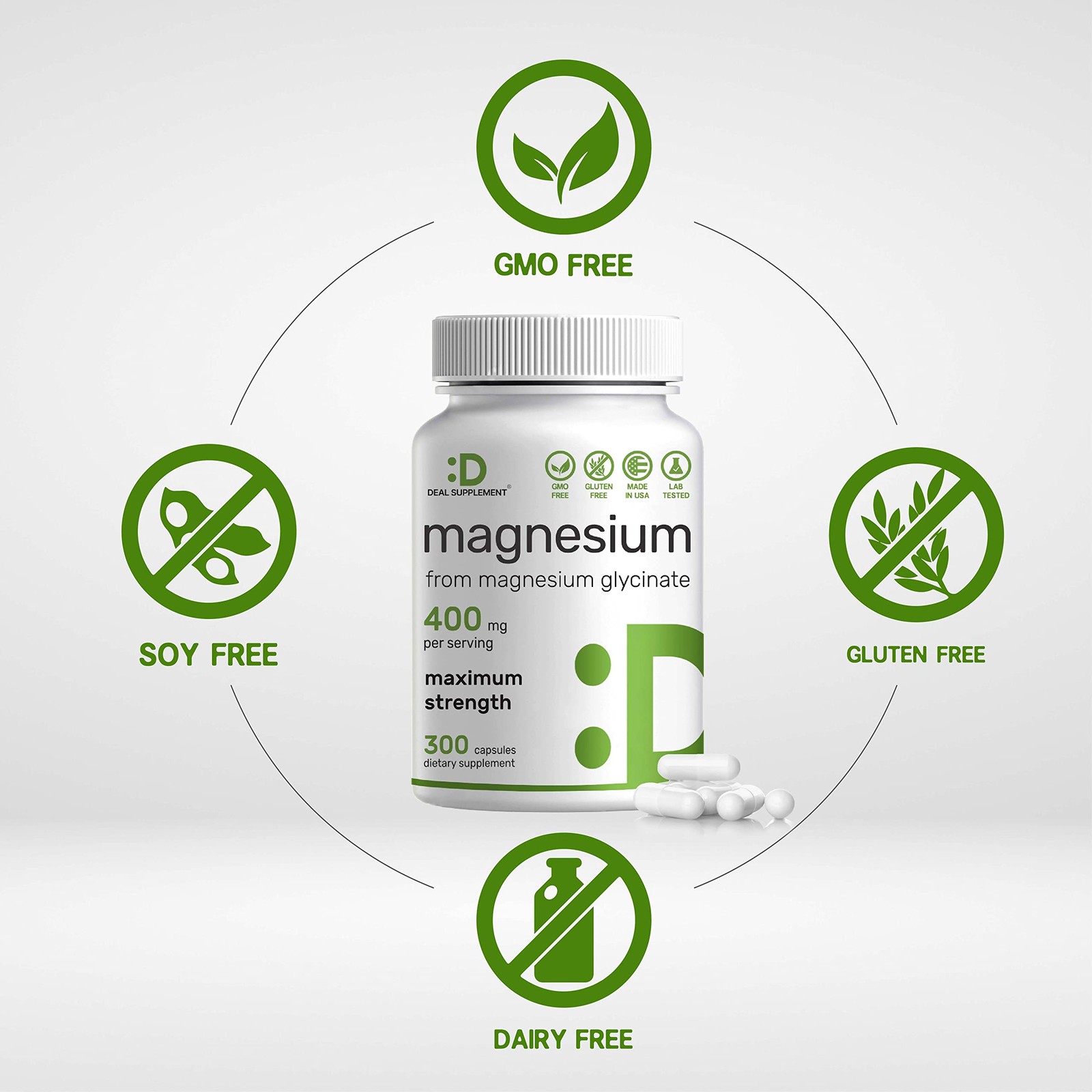 Magnesium Glycinate 400mg, 300 Capsules | 100% Chelated 300 Count (Pack of 1)