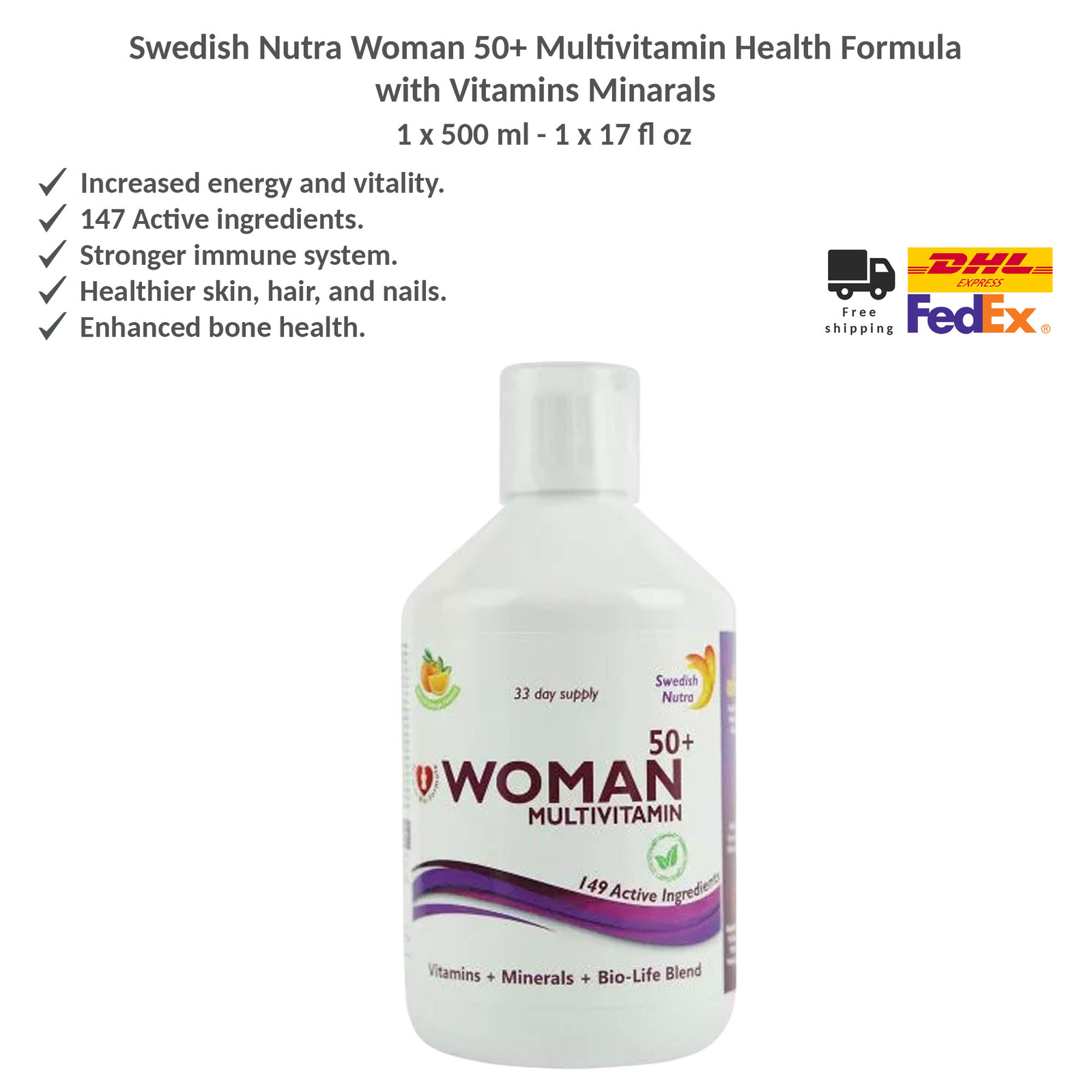 Swedish Nutra Woman 50+ Multivitamin Health Formula with Multimineral 500ml