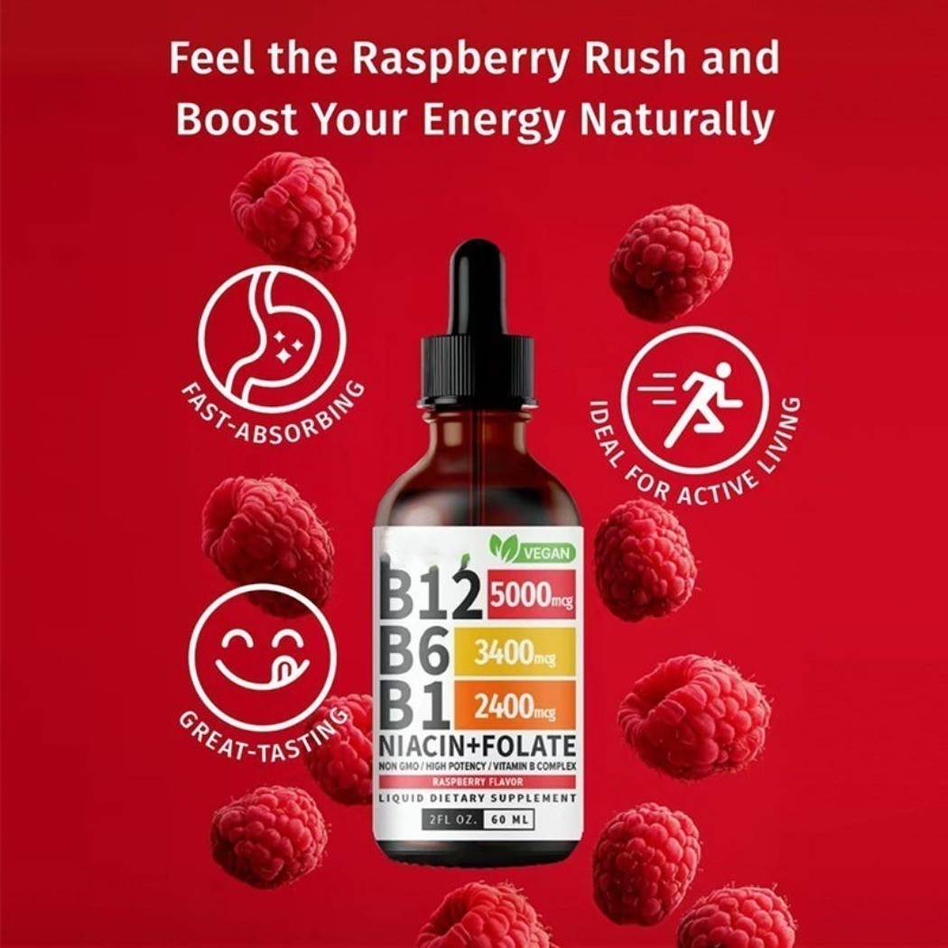 2-Bottles Vitamin B12 Liquid Drops with B6 B1 Niacin Folate